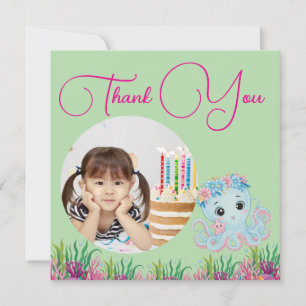 Under The Sea Floral Octopus Photo Girly Birthday Thank You Card