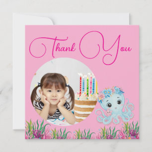 Under The Sea Floral Octopus Photo Girly Birthday  Thank You Card