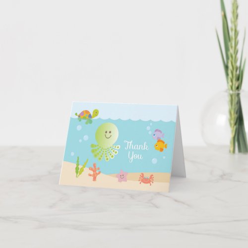 Under the Sea Folded Thank You Card Blue and Green