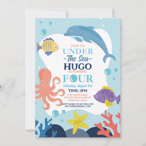 Under The Sea Four Ocean Dolphin Octopus 4th Invitation