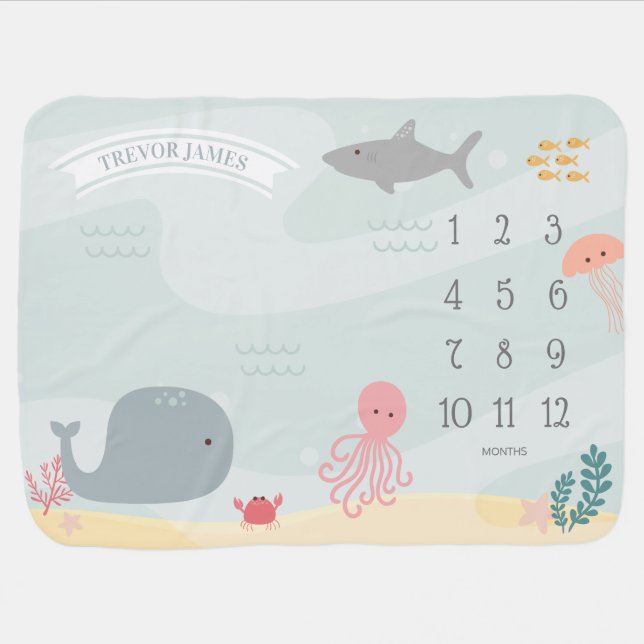 Under The Sea Friends Milestone Baby Blanket (Horizontal)