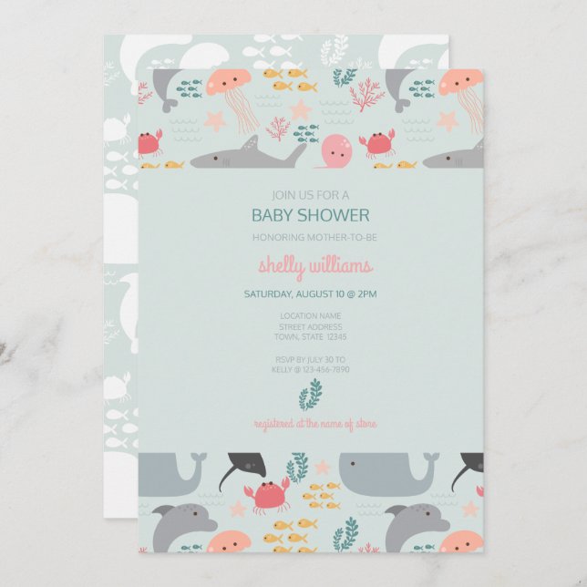 Under The Sea Friends Pattern Invitation (Front/Back)