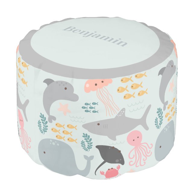 Under The Sea Friends Pattern Round Pouf (Angled Back)