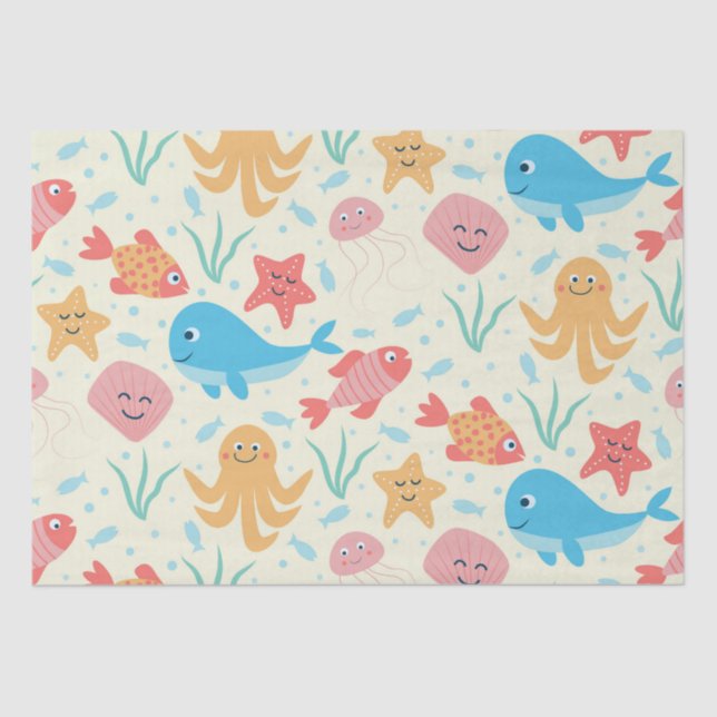 Under the Sea Funny Colorful Creatures Pattern  Tissue Paper (Front)