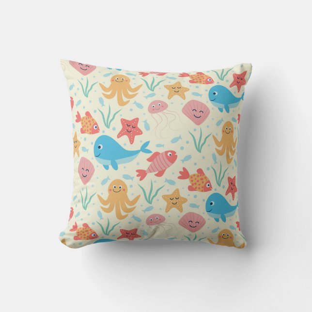 Under the Sea Funny Creatures Pattern  Throw Pillow (Front)