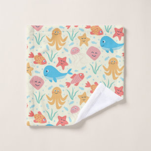 Under the Sea Funny Marine Creatures Pattern  Bath Towel Set