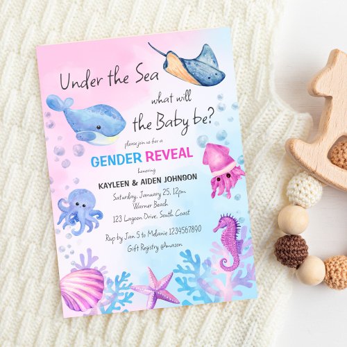 Under the sea gender reveal cute sea critters invitation