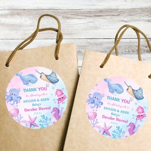 Under the sea gender reveal cute thank you favor classic round sticker