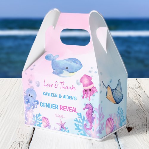 Under the sea gender reveal pink blue favor boxes