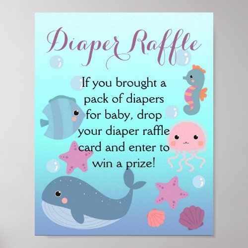 Under the Sea Girl Baby Shower Diaper Raffle Game Poster