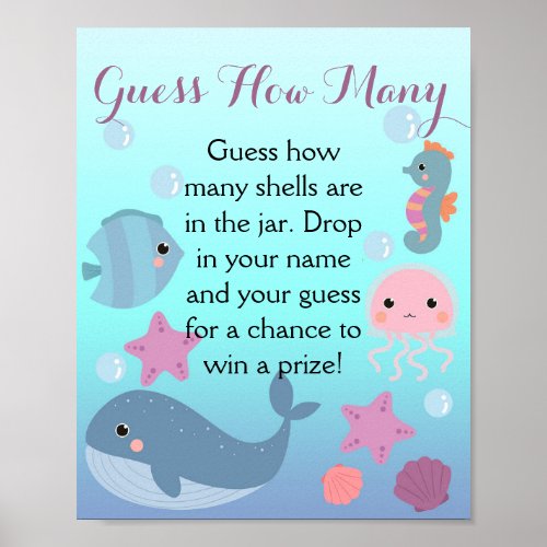 Under the Sea Girl Baby Shower Guess How Many Game Poster