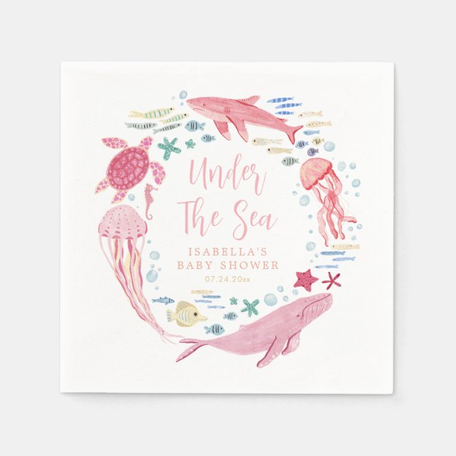 Under The Sea Girl Baby Shower Napkins (Front)