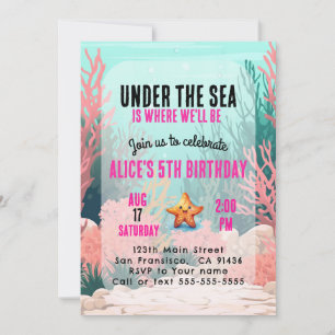 Under the Sea Girl Birthday Invitation Pink
