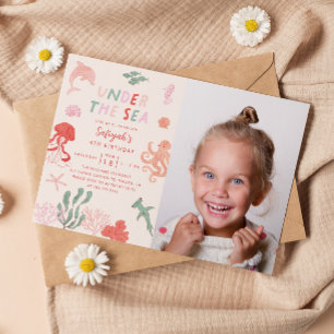 Under The Sea Girl Birthday Party Photo Invitation
