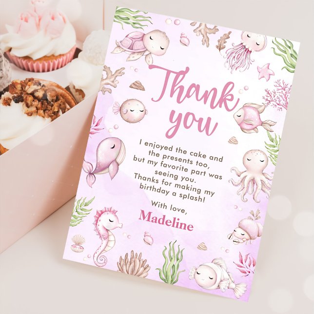 Under The Sea Girl Birthday Party Thank You Card (Creator Uploaded)