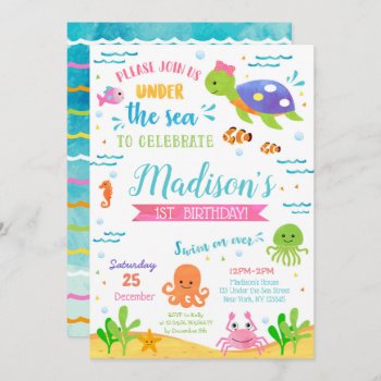 Under The Sea Girl First Birthday Invitations by SugarPlumPaperie at Zazzle