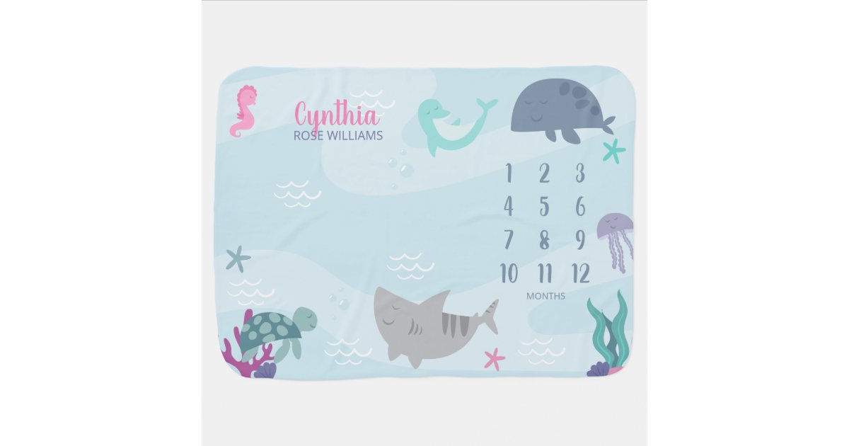 Under The Sea Girl Milestone Baby Blanket | Zazzle