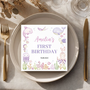 Under the Sea Girl Ocean Animals Kids Birthday Napkins