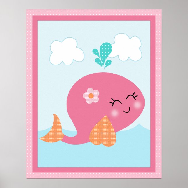 Under the Sea/ Girl /Sealife/Pink Whale Art Poster (Front)