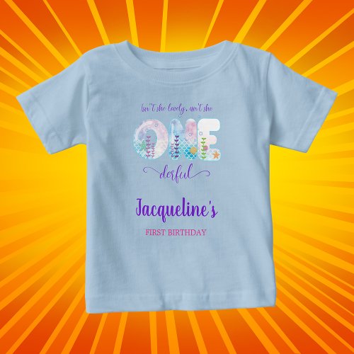 Under The Sea Girls 1st Birthday Party Blue Baby T_Shirt