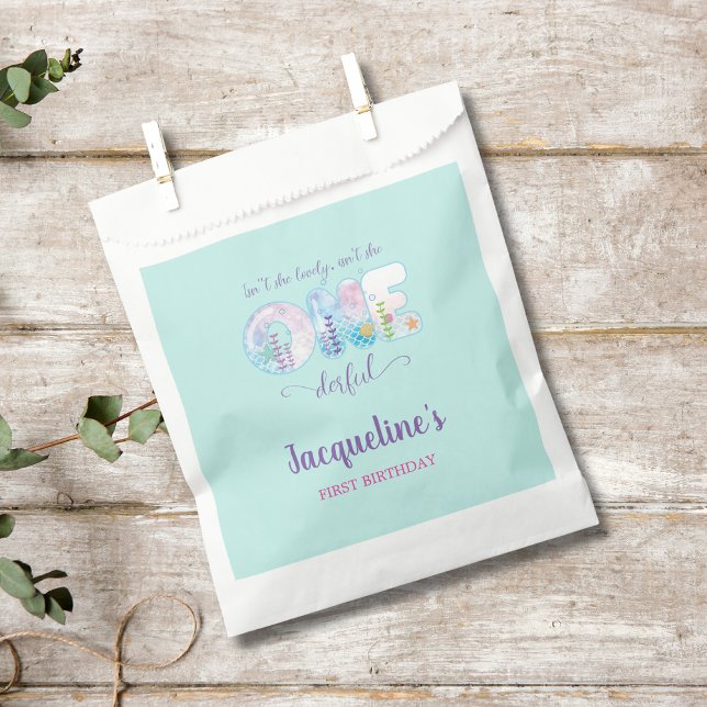 Under The Sea Girls 1st Birthday Party Welcome Favor Bag (ONEderful under the sea 1st birthday favor bag.)