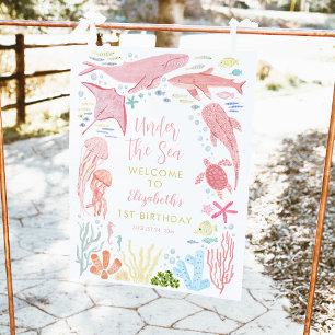 Under The Sea Girls 1st Birthday Welcome Poster