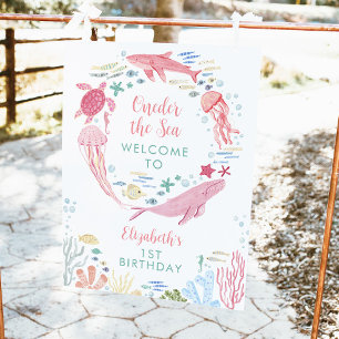 Under The Sea Girls 1st Birthday Welcome Poster