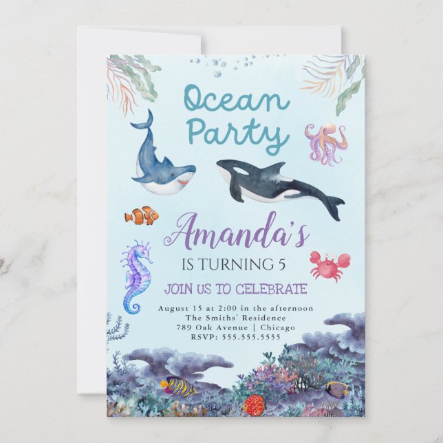 Under The Sea Girls Birthday Invitation (Front)