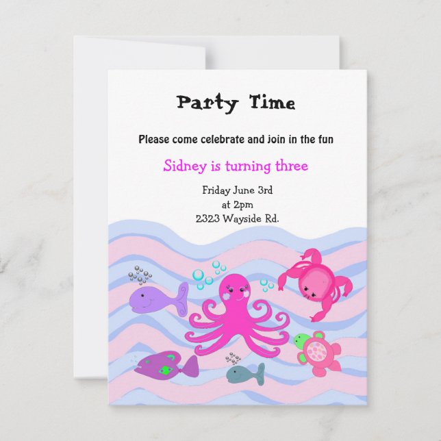 Under the Sea Girls Birthday Invitation (Front)