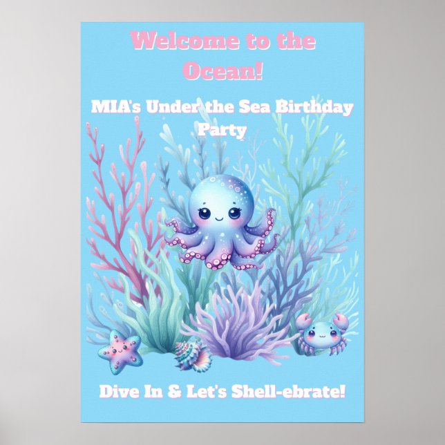 Under the Sea -Girls Birthday Poster Editable (Front)