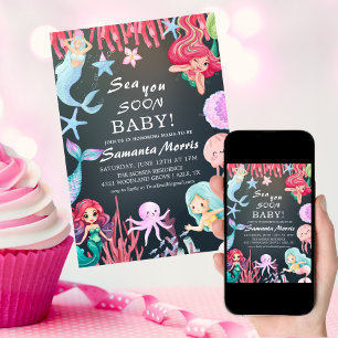 Under the Sea Girls,Cute Mermaid Sea baby shower Invitation