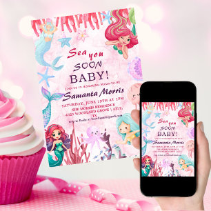 Under the Sea Girls, Mermaid animals baby shower Invitation