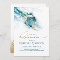 Under the Sea Gold Mermaid Tail Quinceanera Invitation