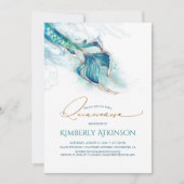 Under the Sea Gold Mermaid Tail Quinceanera Invitation (Front)