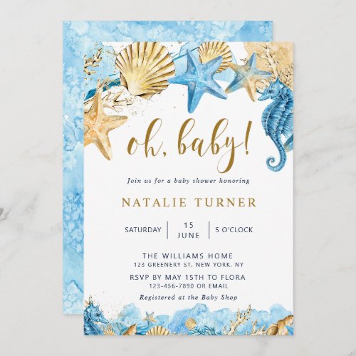 Under the Sea  Gold Oh Baby Shower  Invitation