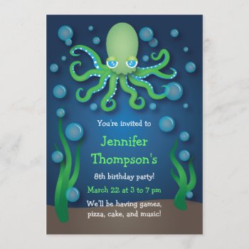 Under The Sea Green Octopus Birthday Invitations by nyxxie at Zazzle