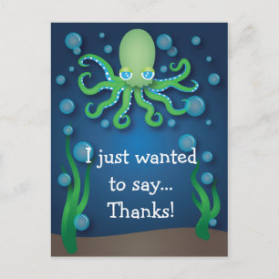 Under the Sea Green Octopus Thank You Postcard