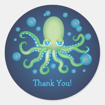 Under The Sea Green Octopus Thank You Stickers by nyxxie at Zazzle