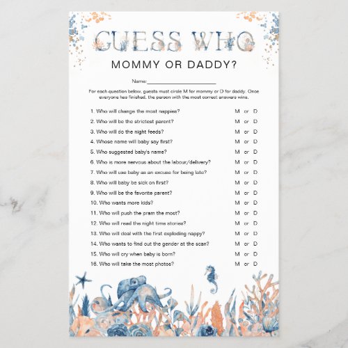 Under the Sea Guess Who Baby Shower Game Flyer