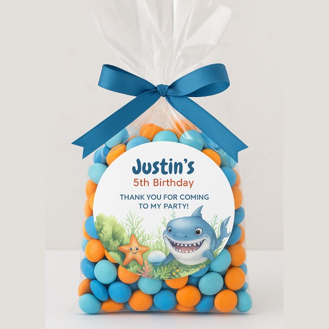 Under the Sea Happy. Shark Birthday  Classic Round Sticker (Happy Shark Under the Sea birthday party thank you sticker )