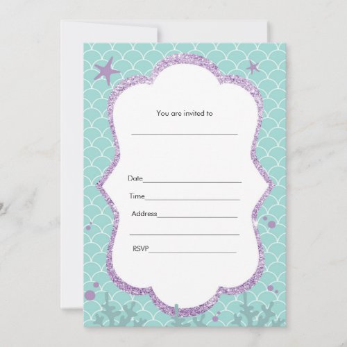 Under The Sea Invitation Fill In Purple Teal