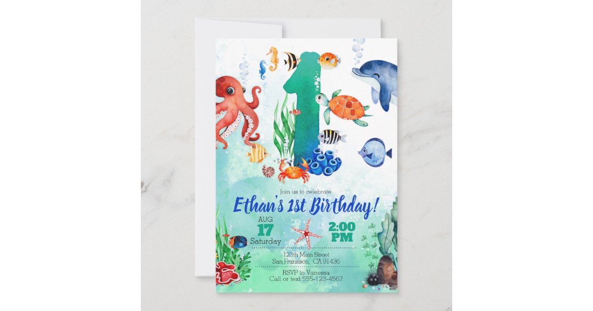 ONEder the sea 1st birthday invitation editable instant download |  underwater ocean animals first birthday party invite for boy or girl