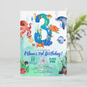 Under The Sea Invitation for 3rd Birthday (Standing Front)