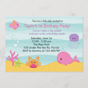 Under The Sea Invitation (Girl) - Whale Fish Crab