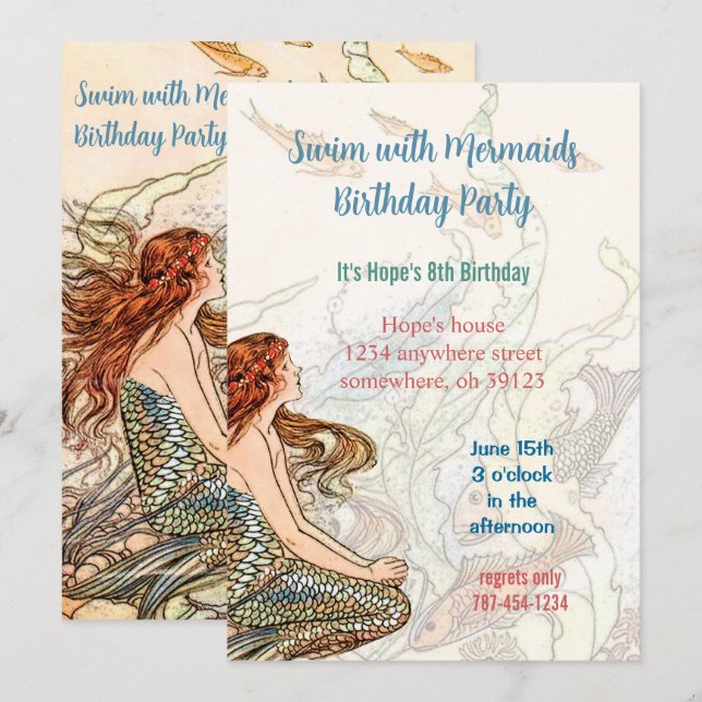 Under the Sea Invitation Mermaid Birthday Party (Front/Back)