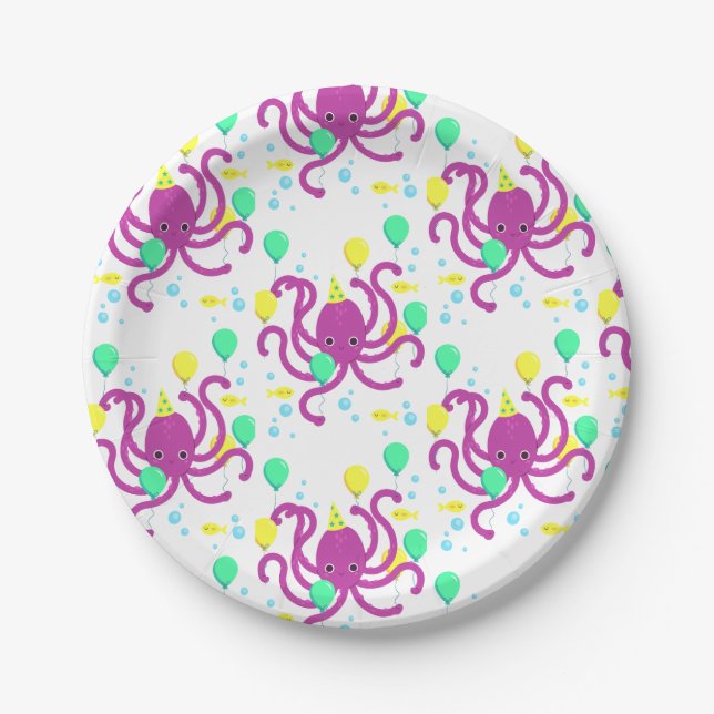 Under the sea Invitation, Octopus Birthday Paper Plates (Front)