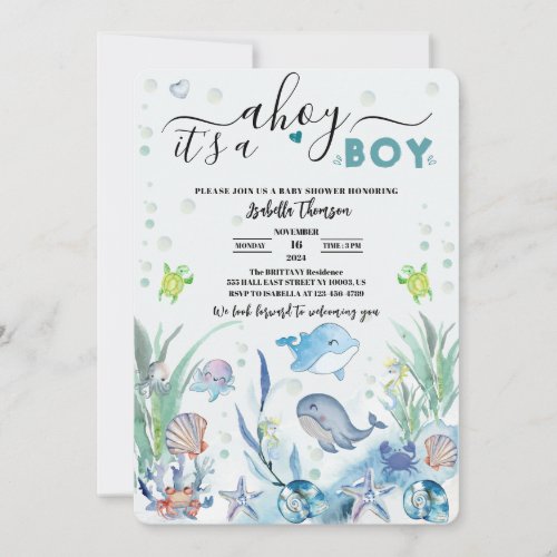 under the sea its a boy baby shower  invitation