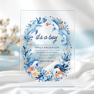 Under the Sea It's a Boy Blue Baby Shower Acrylic Invitations