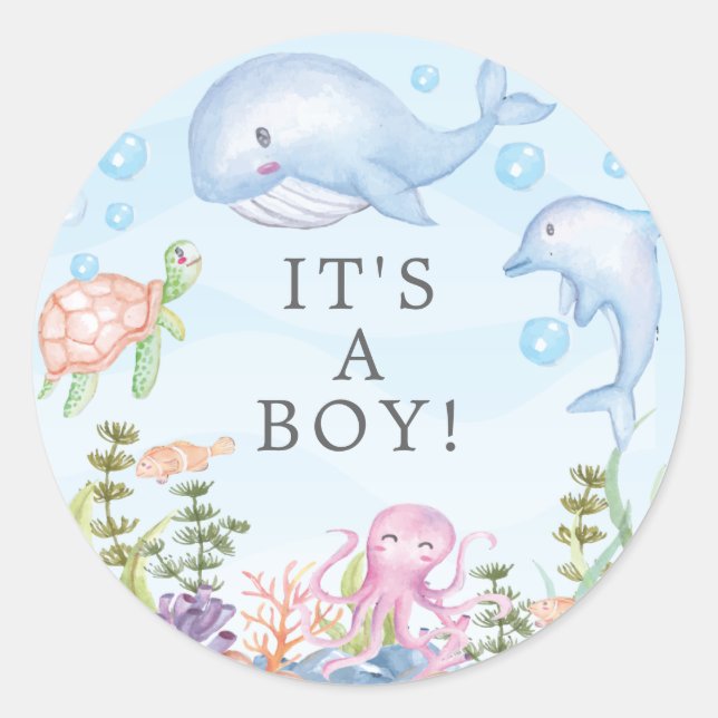 Under the Sea It's a Boy Favor Sticker (Front)