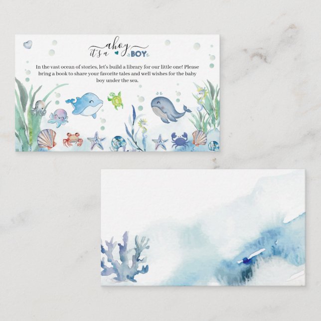 under the sea its a boy ocean animals  enclosure card (Front/Back)